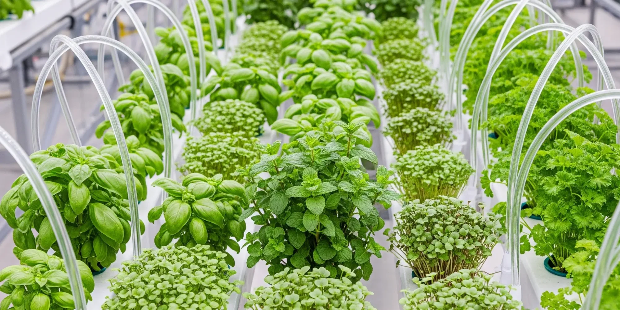 herbs and microgreens growing in a hydroponic system